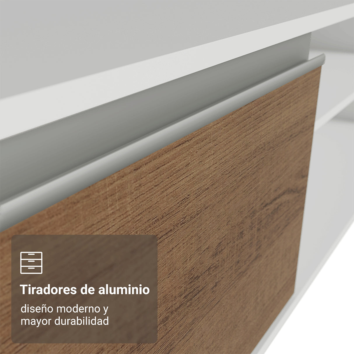 Rack de TV Glamy Blanco y Marrón 218x52cm para TV Hasta 80 Pulgadas Flotante con Cinco Cajones