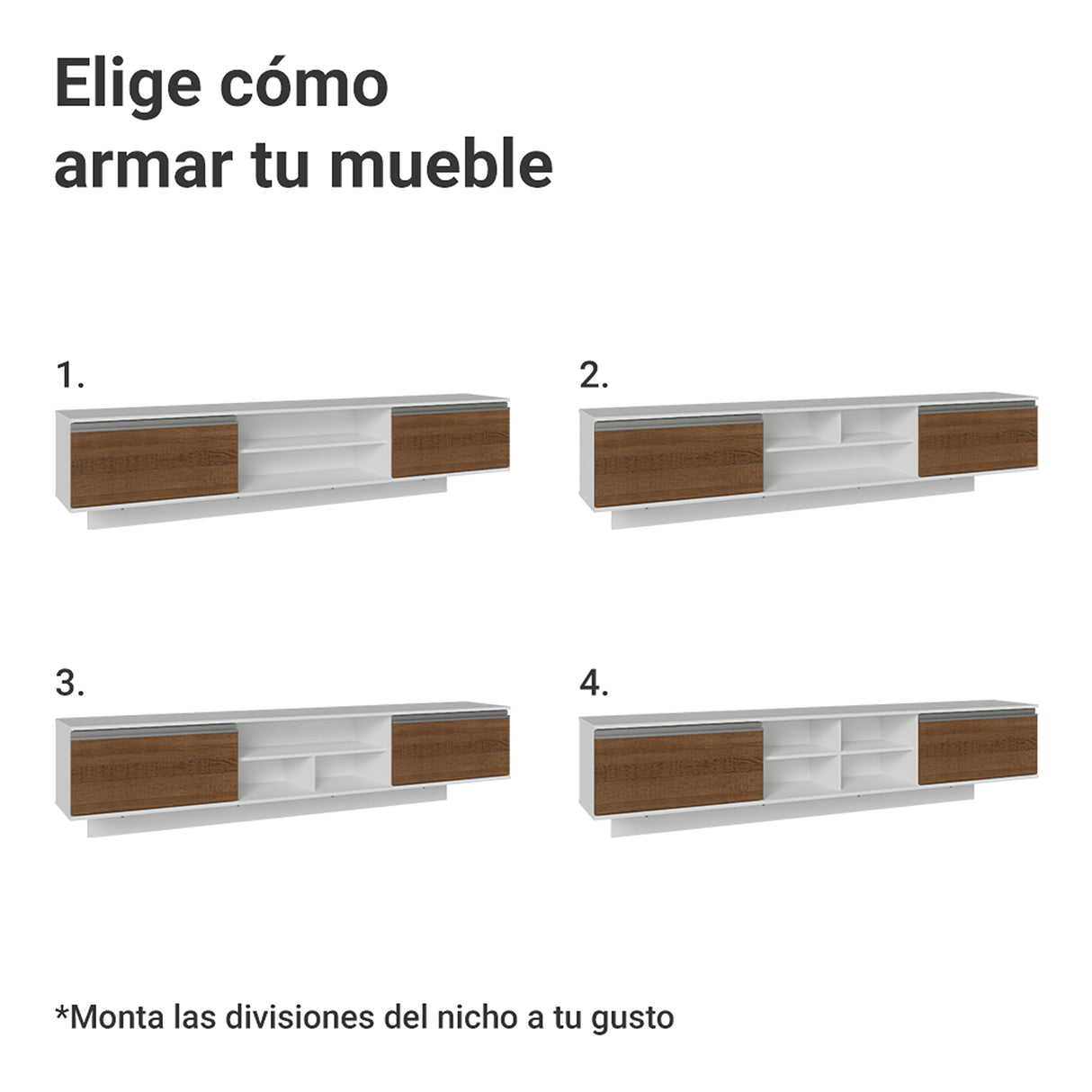 Rack de TV Glamy Blanco y Marrón 218x52cm para TV Hasta 80 Pulgadas Flotante con Cinco Cajones