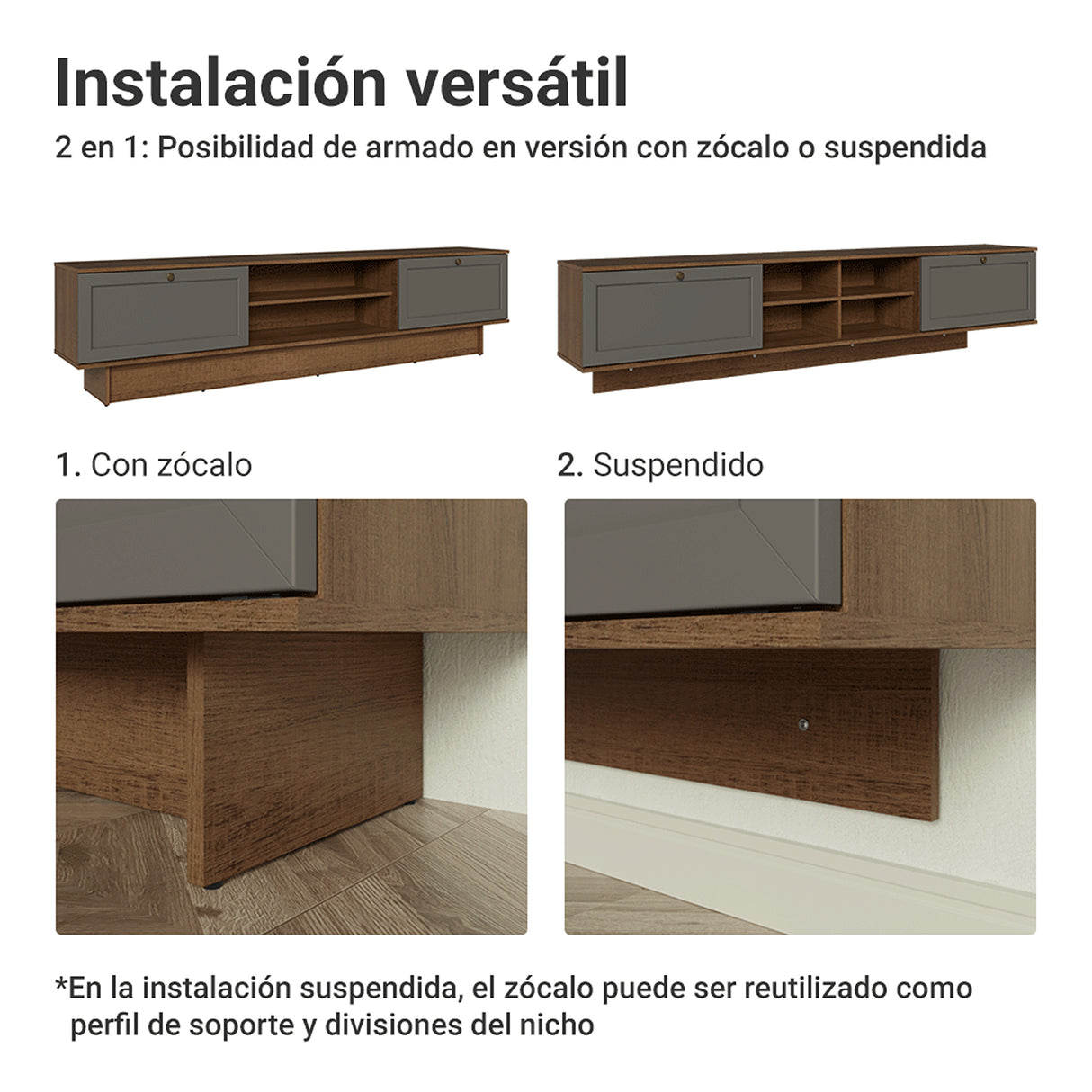 Rack de TV Vik Marrón y Gris 218x52cm para TV Hasta 80 Pulgadas Flotante con Cinco Cajones