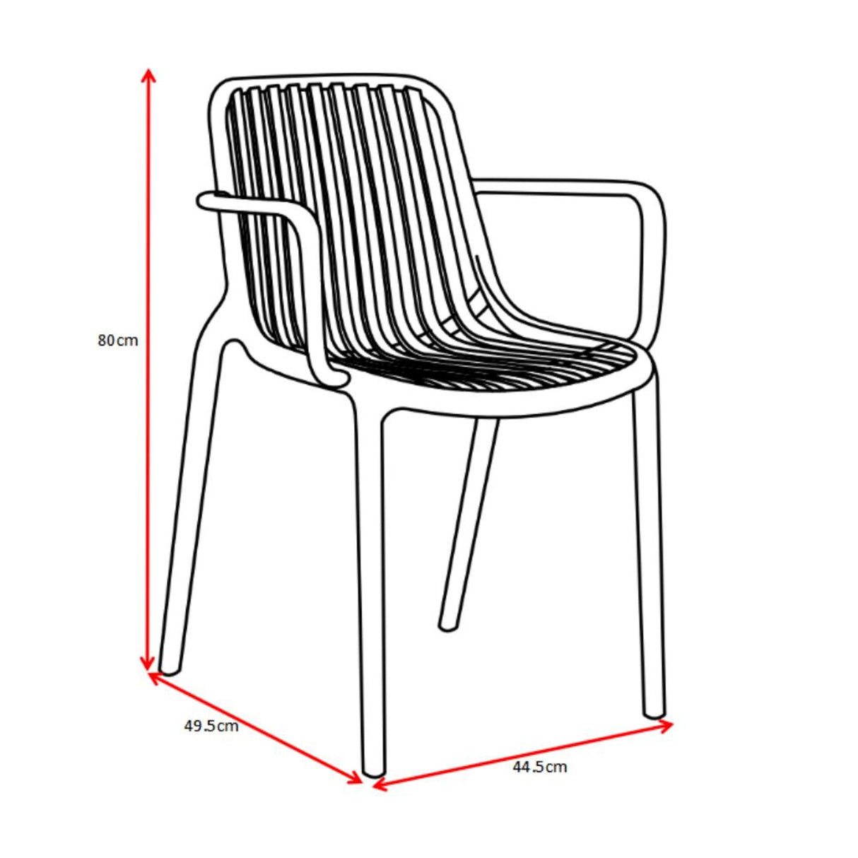 Silla para Exteriores Parma Negro 57x80cm Apilable con Apoya Brazos y con Espaldar