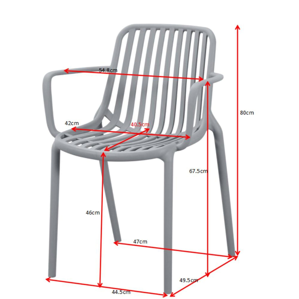Silla para Exteriores Parma Negro 57x80cm Apilable con Apoya Brazos y con Espaldar