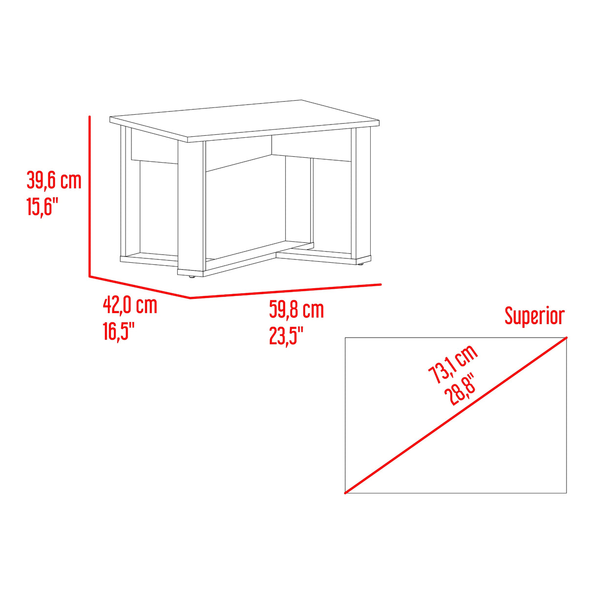 Mesa Auxiliar Pietra Fresno Europeo y Wengue 59.8x39.6cm Rectangular con Patas
