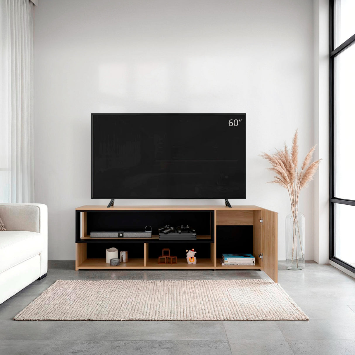 Rack de TV Noland Fresno Europeo y Wengue 151.2x50.7cm para TV Hasta 65" Pulgadas con Tres Compartimientos