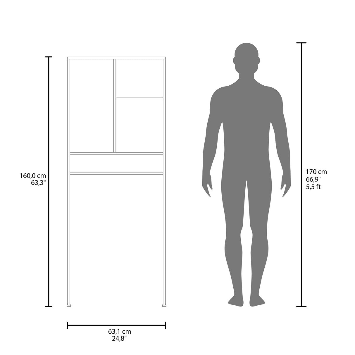 Ahorrador de Espacio para Baño Bath Avellana 63.1x160.8cm con Un Entrepaño