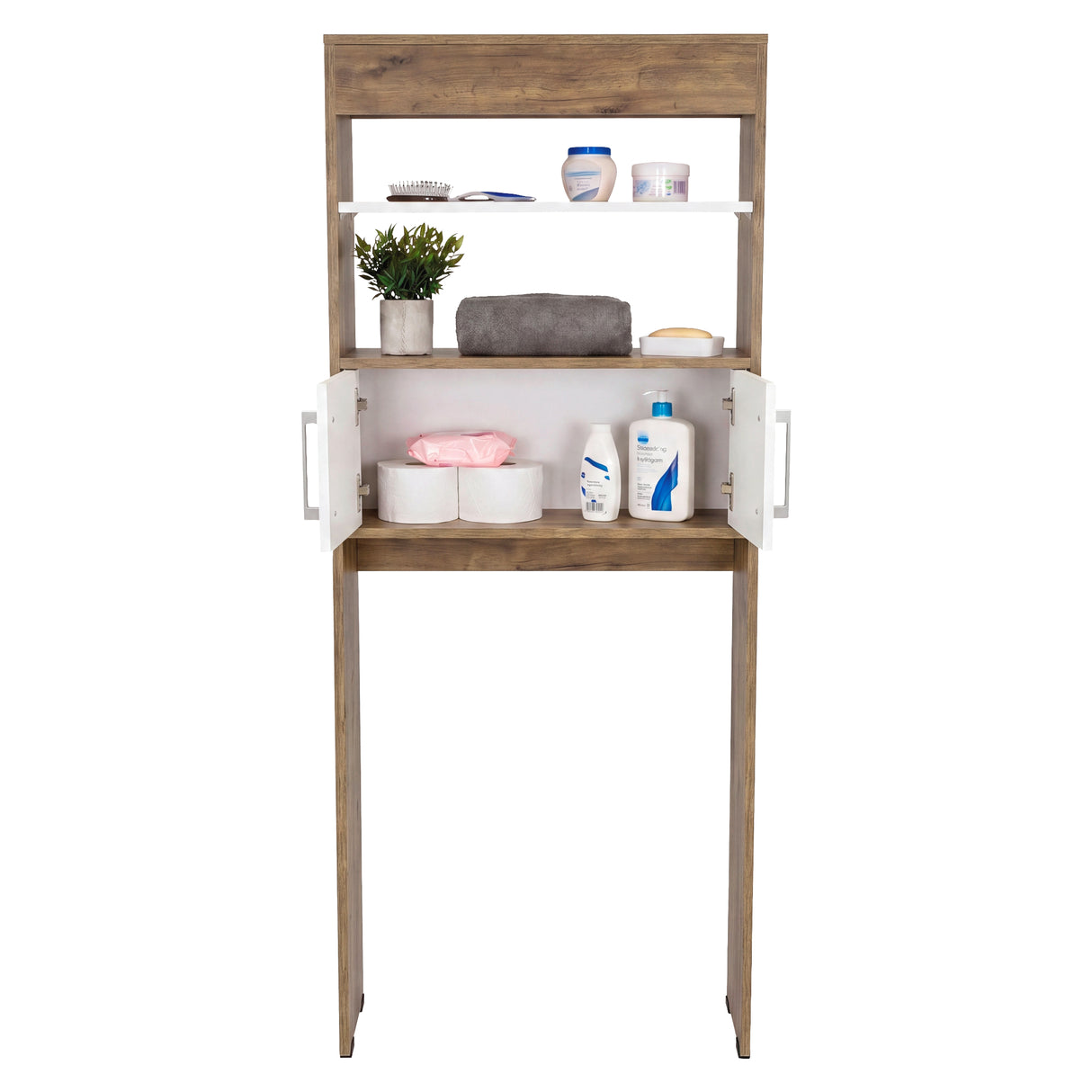Ahorrador de Espacio para Baño Bath Fresno y Blanco 62.4x160cm con Un Entrepaño