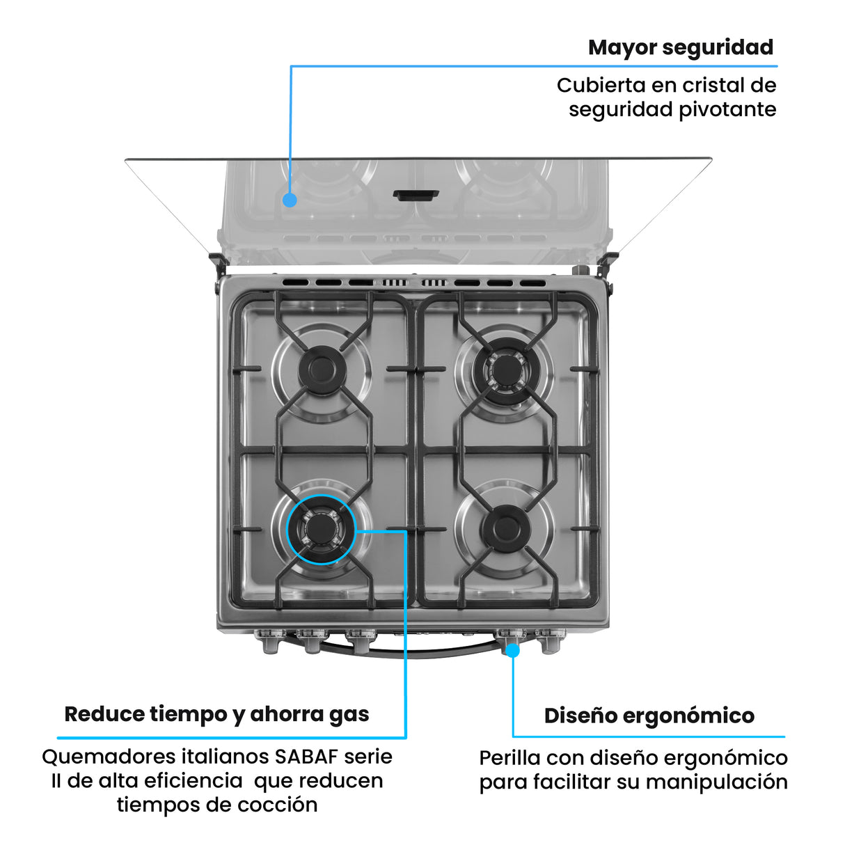 Estufa Challenger Kitchen Gourmet Gris 60x93cm para Gas Propano con Cuatro Quemadores y Un Horno Rosticero Grill