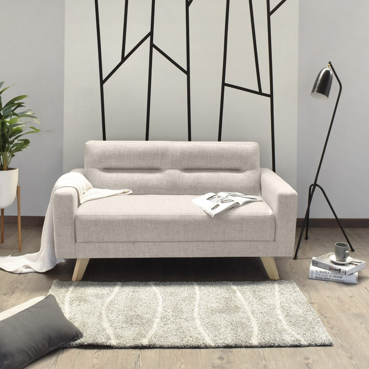 Sofá Barza Trigo Dicosta y Matiz Natural 150x82cm de Dos Puestos con Apoya Brazos