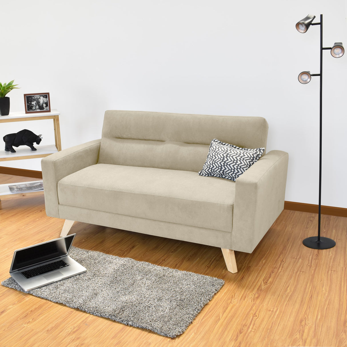 Sofá Barza Taupe Dorsey y Matiz Natural 150x82cm de Dos Puestos con Apoya Brazos