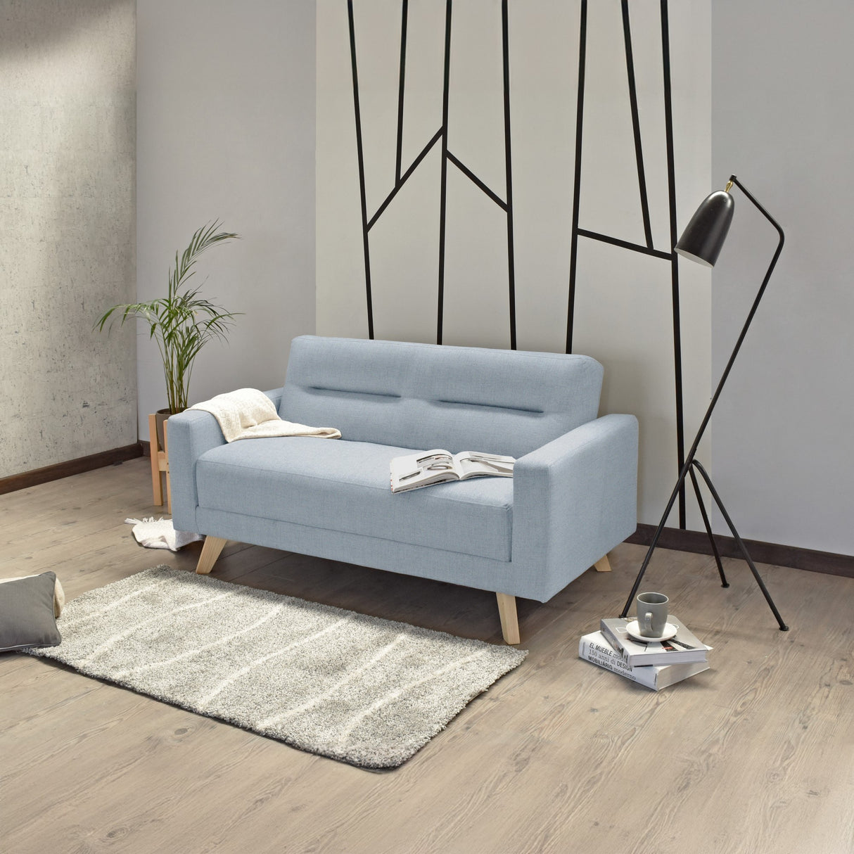 Sofá Barza Plata Eureka y Matiz Natural 150x82cm de Dos Puestos con Apoya Brazos