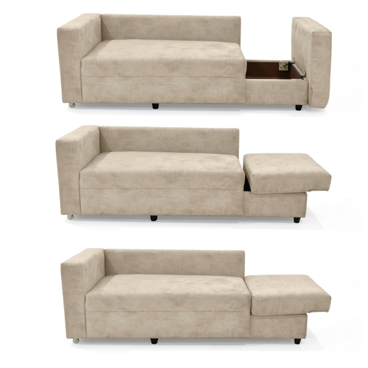 Sofá Cama Baxter Beige Sky 160x68cm de Tres Puestos con Apoya Brazos