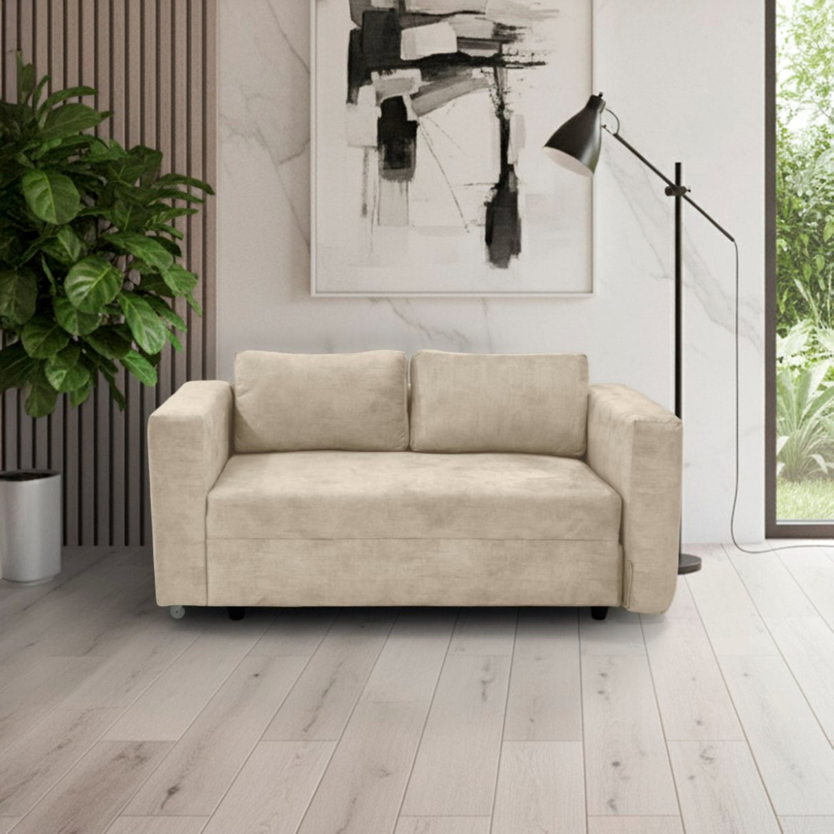 Sofá Cama Baxter Beige Sky 160x68cm de Tres Puestos con Apoya Brazos