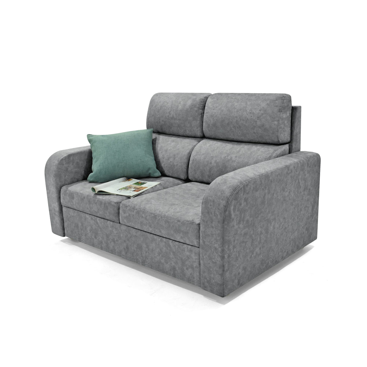 Sofá Bethel Gris Sky y Madera Cromo 148x95cm de Dos Puestos con Apoya Brazos