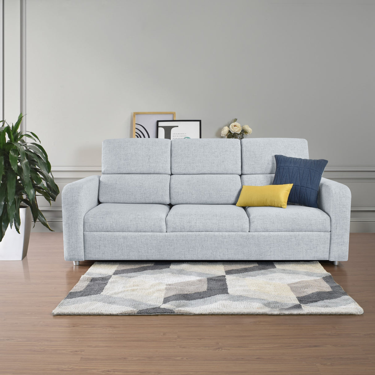 Sofá Bethel Acero Dicosta y Madera Cromo 207x95cm de Tres Puestos con Apoya Brazos