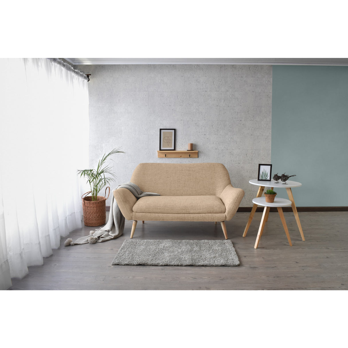 Sofá Cannes Beige Dicosta y Matiz Natural 136x85cm de Dos Puestos sin Apoya Brazos