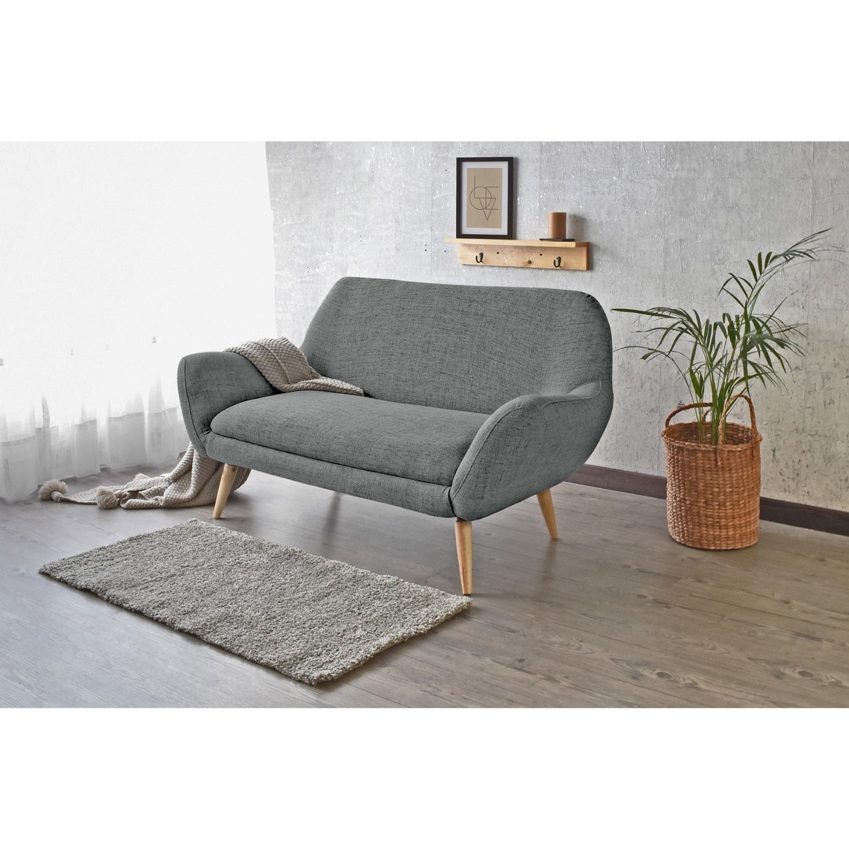Sofá Cannes Gris Dicosta y Matiz Natural 136x85cm de Dos Puestos sin Apoya Brazos