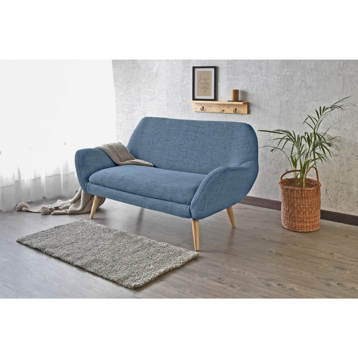 Sofá Cannes Índigo Dicosta y Matiz Natural 136x85cm de Dos Puestos sin Apoya Brazos