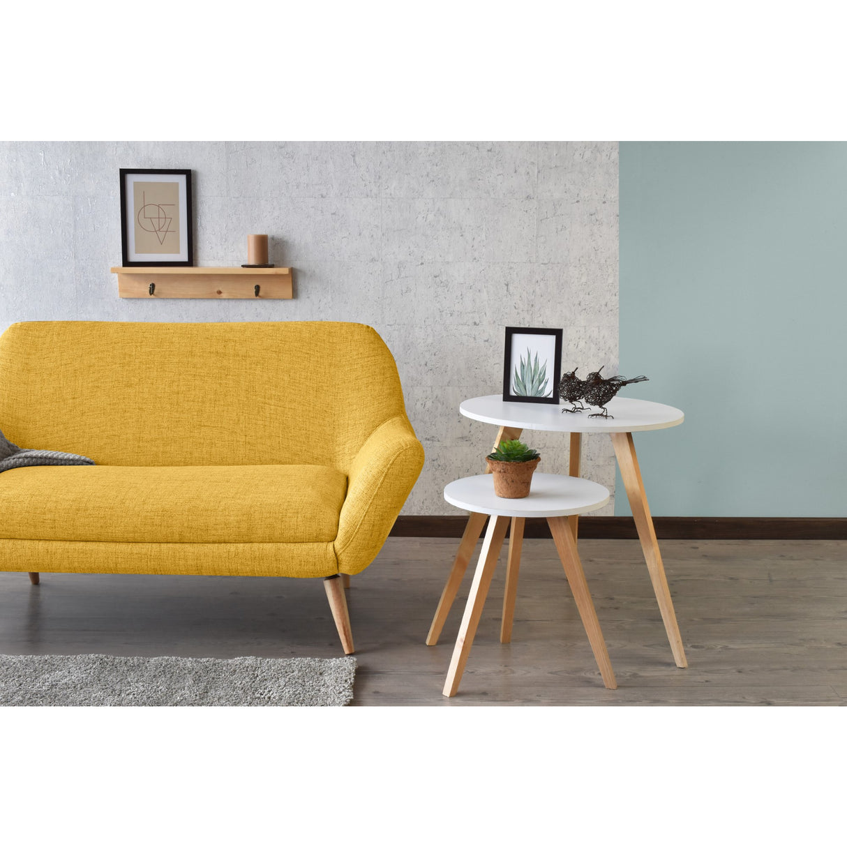 Sofá Cannes Mostaza Dicosta y Matiz Natural 136x85cm de Dos Puestos sin Apoya Brazos