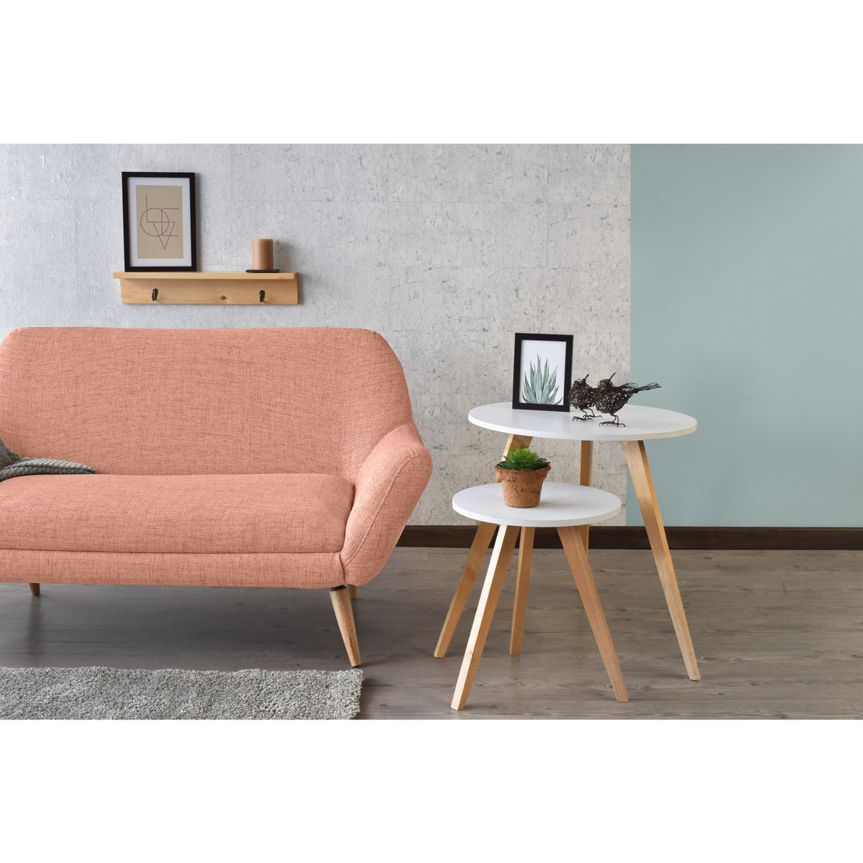 Sofá Cannes Salmón Dicosta y Matiz Natural 136x85cm de Dos Puestos sin Apoya Brazos