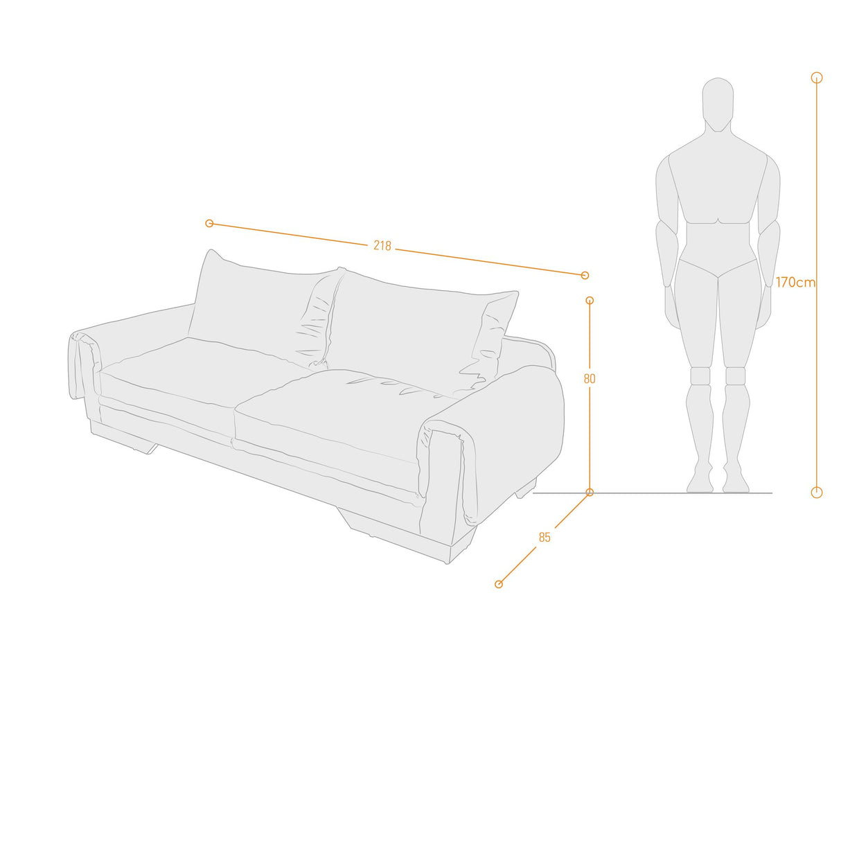 Sofá Daytona Plata Eureka y Matiz Wengue 218x80cm de Tres Puestos sin Apoya Brazos