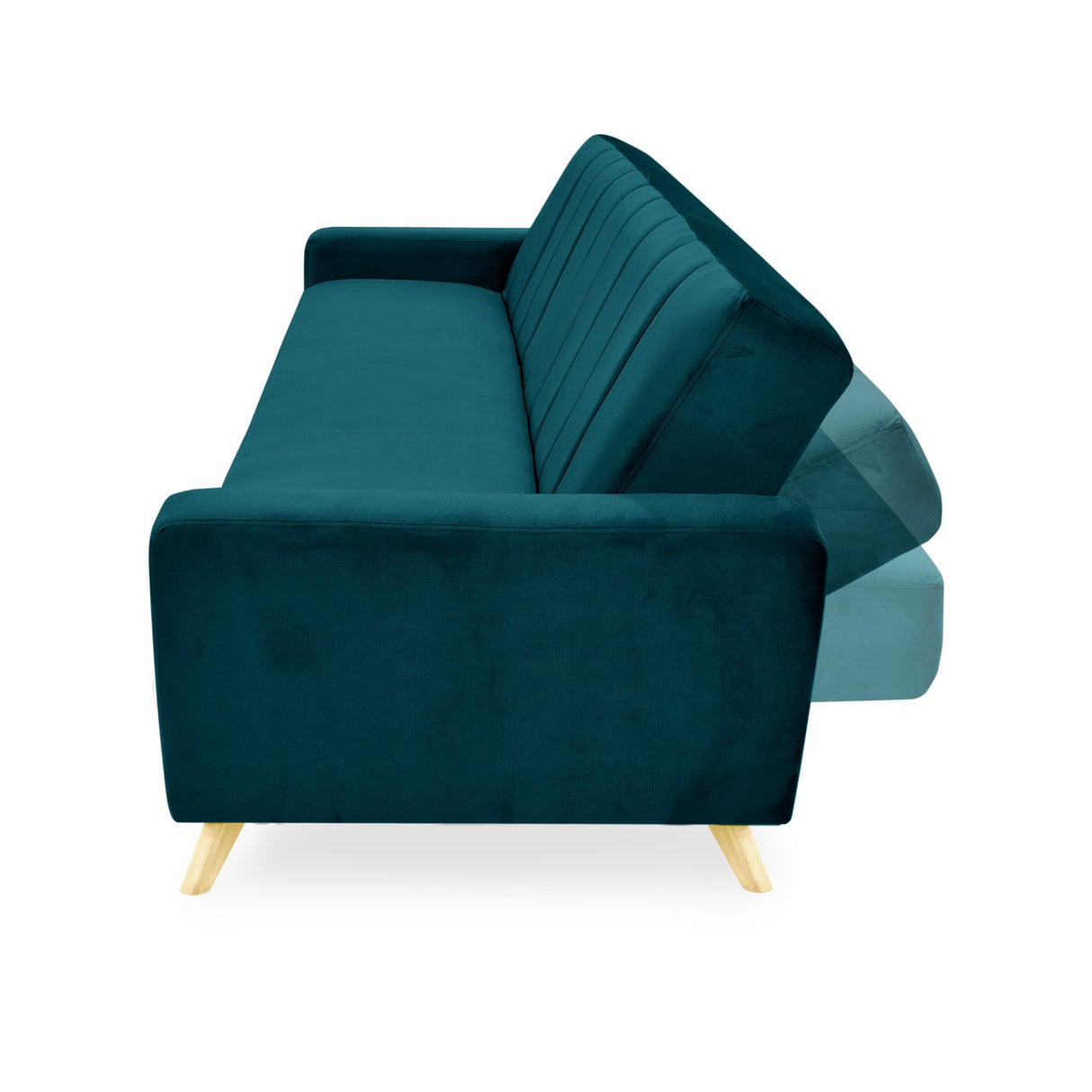 Sofá Cama Dominic Petróleo Denver y Matiz Natural 206x80cm de Tres Puestos Reclinable con Apoya Brazos