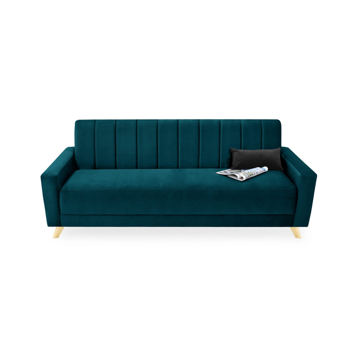 Sofá Cama Dominic Petróleo Denver y Matiz Natural 206x80cm de Tres Puestos Reclinable con Apoya Brazos