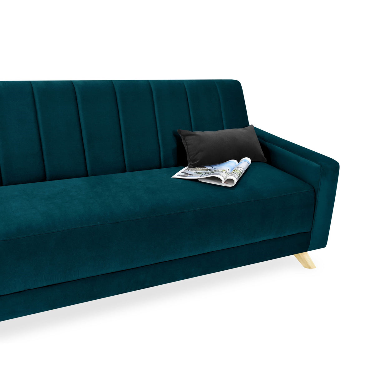 Sofá Cama Dominic Petróleo Denver y Matiz Natural 206x80cm de Tres Puestos Reclinable con Apoya Brazos