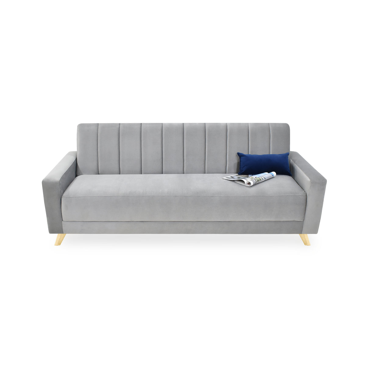 Sofá Cama Dominic Plata Denver y Matiz Natural 206x80cm de Tres Puestos Reclinable con Apoya Brazos