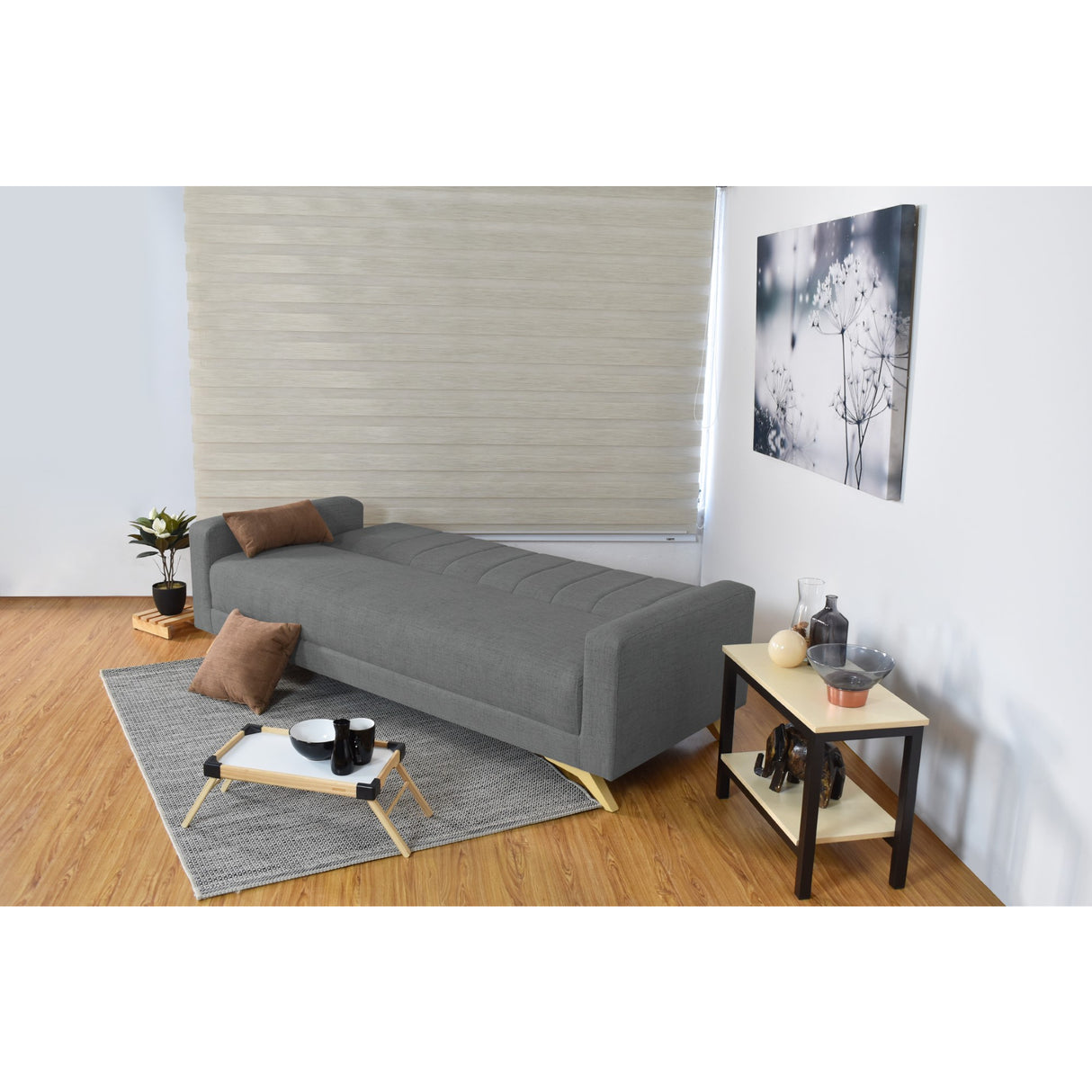 Sofá Cama Dominic Gris Dicosta y Matiz Natural 206x80cm de Tres Puestos Reclinable con Apoya Brazos