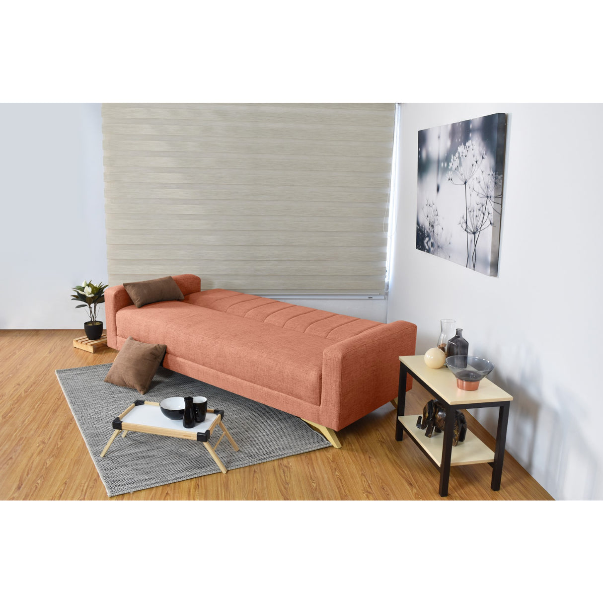 Sofá Cama Dominic Salmón Dicosta y Matiz Natural 206x80cm de Tres Puestos Reclinable con Apoya Brazos