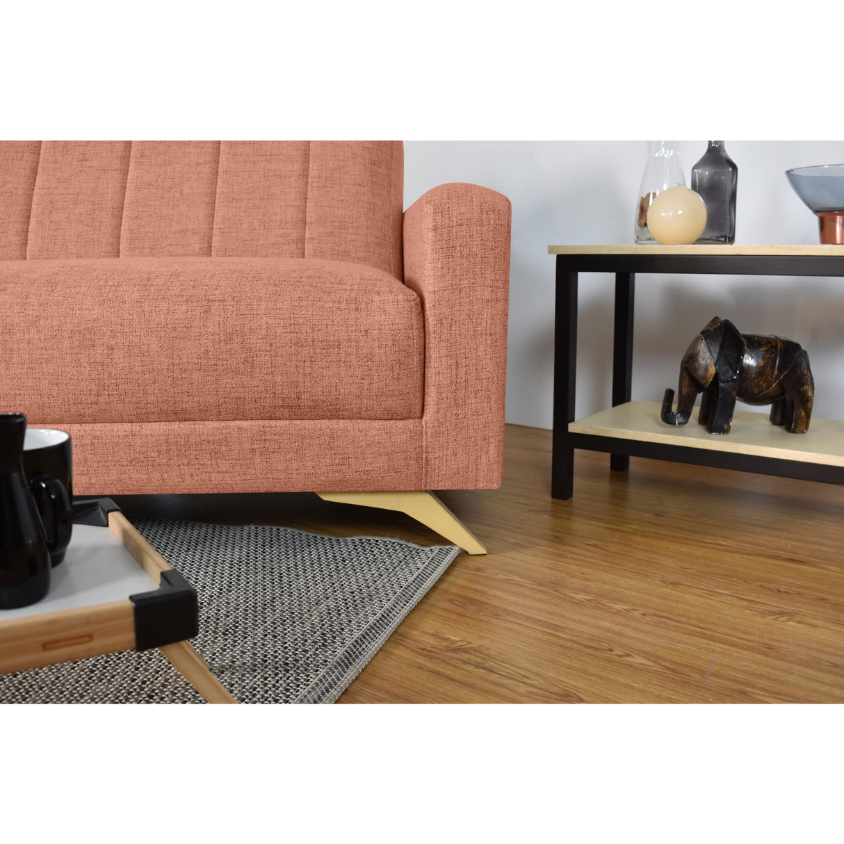 Sofá Cama Dominic Salmón Dicosta y Matiz Natural 206x80cm de Tres Puestos Reclinable con Apoya Brazos