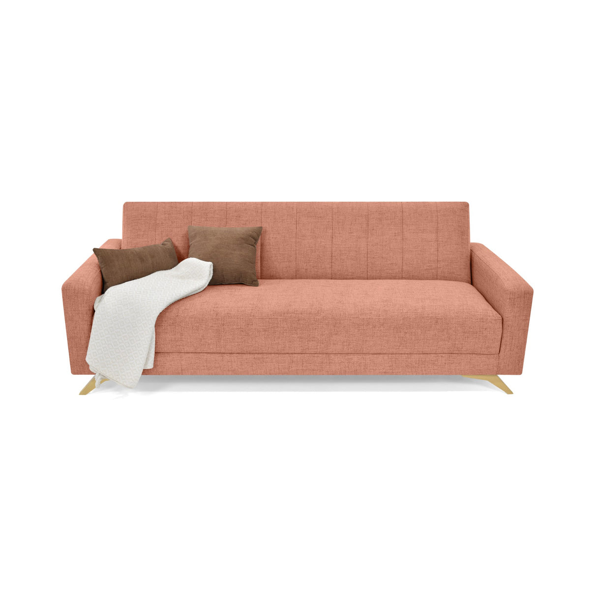 Sofá Cama Dominic Salmón Dicosta y Matiz Natural 206x80cm de Tres Puestos Reclinable con Apoya Brazos