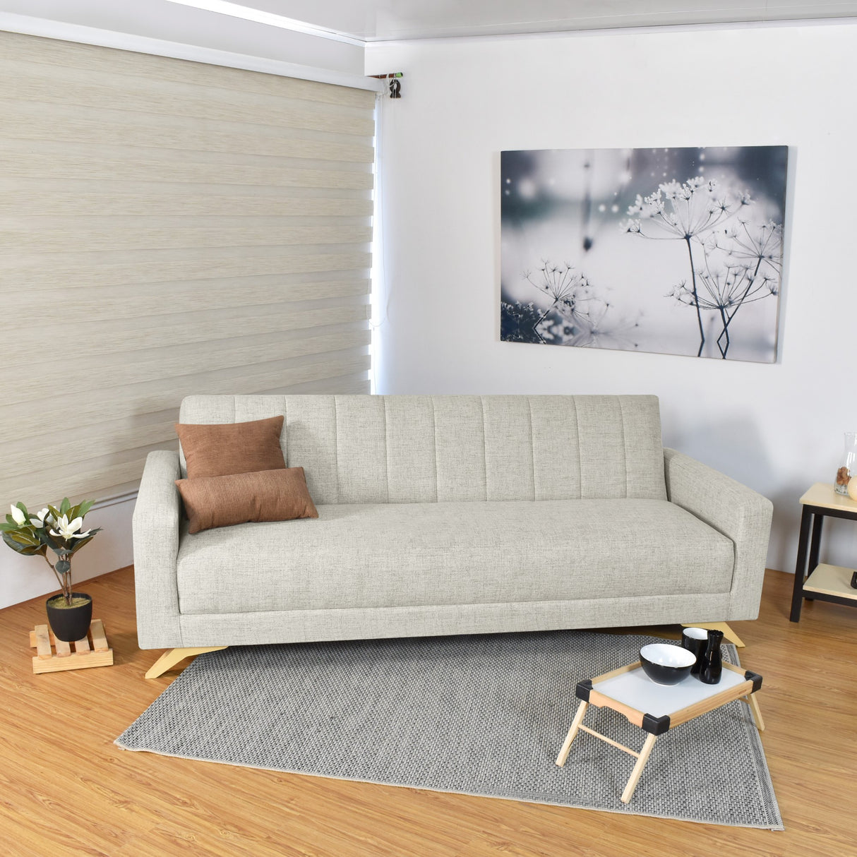 Sofá Cama Dominic Taupe Dicosta y Matiz Natural 206x80cm de Tres Puestos Reclinable con Apoya Brazos