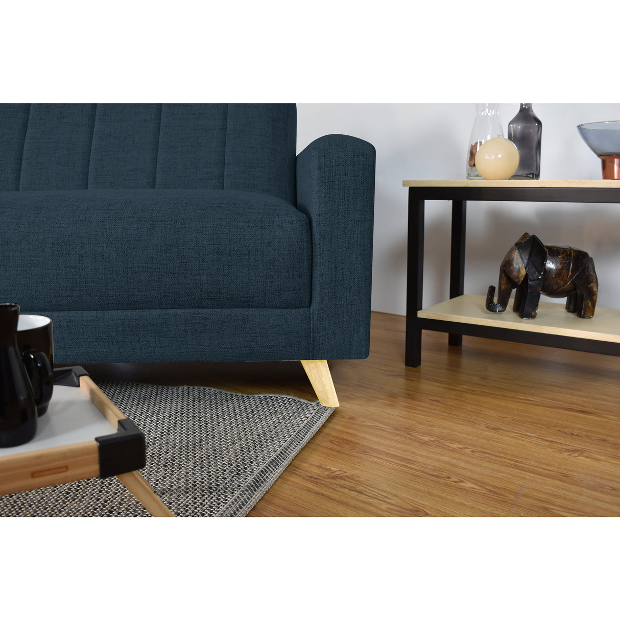 Sofá Cama Dominic Plomo Eureka y Matiz Natural 206x80cm de Tres Puestos Reclinable con Apoya Brazos