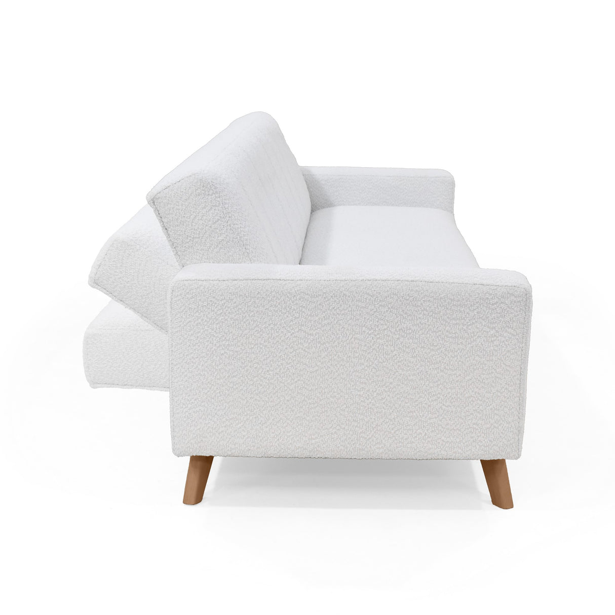 Sofá Cama Dominic Blanco Shaggy y Matiz Natural 206x80cm de Tres Puestos Reclinable con Apoya Brazos