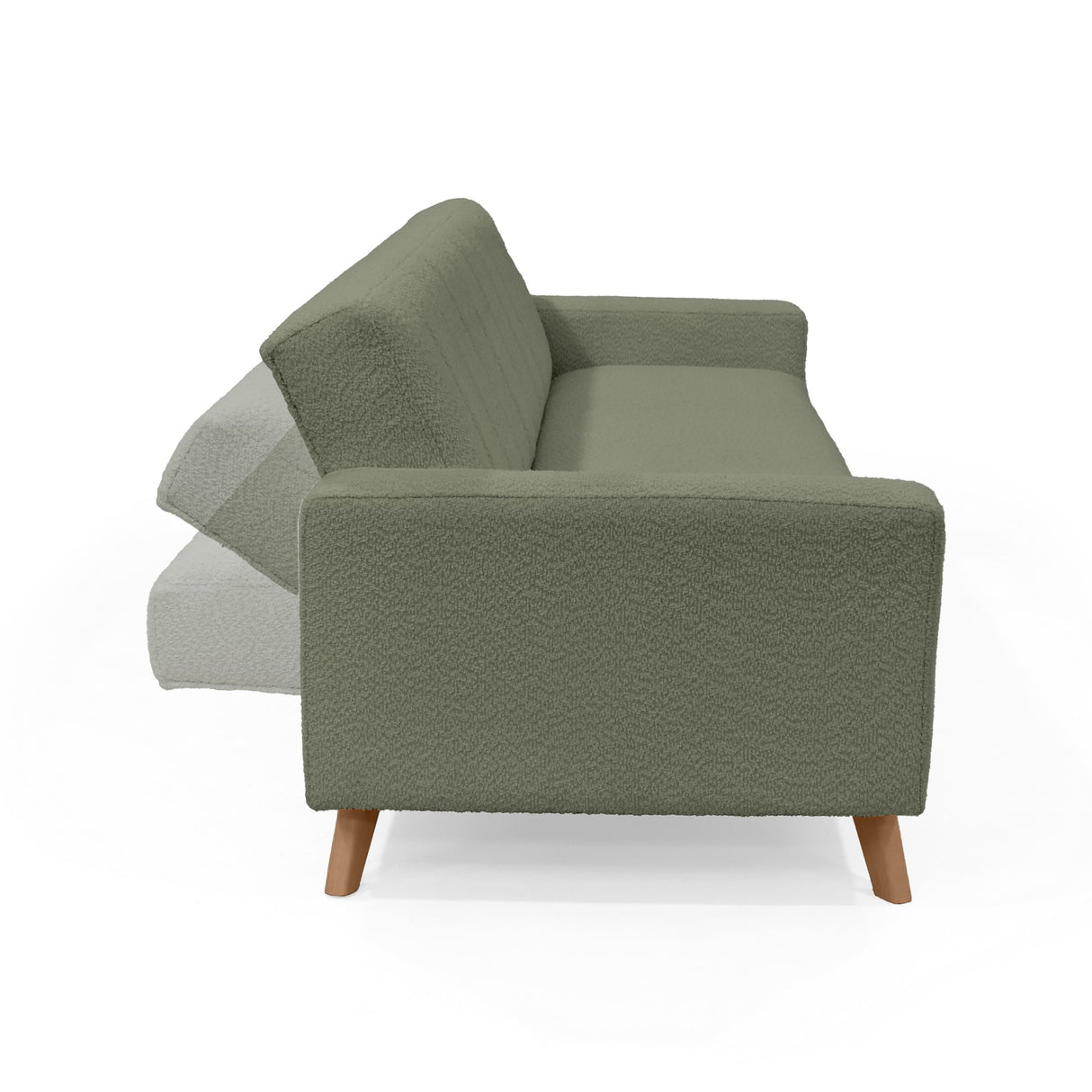 Sofá Cama Dominic Verde Shaggy y Matiz Natural 206x80cm de Tres Puestos Reclinable con Apoya Brazos