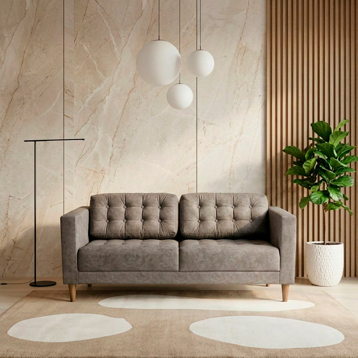 Sofá Donatello Taupe Sky y Matiz Caoba 183x81cm de Tres Puestos sin Apoya Brazos