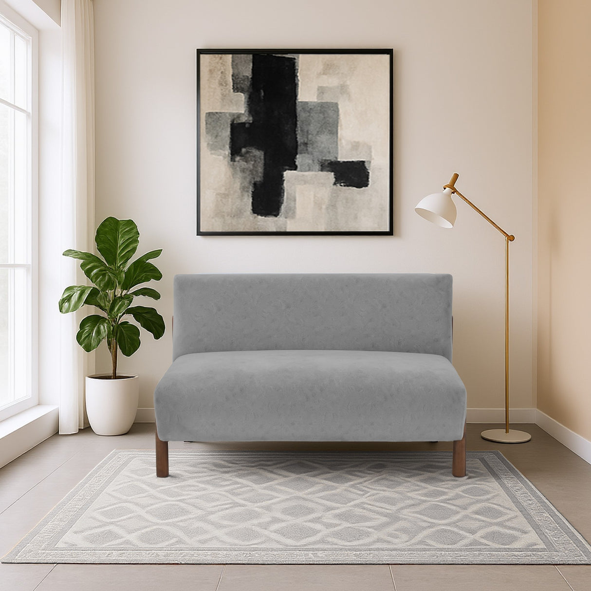 Sofá Dubi Gris Sky y Matiz Caoba 123x73cm de Dos Puestos sin Apoya Brazos