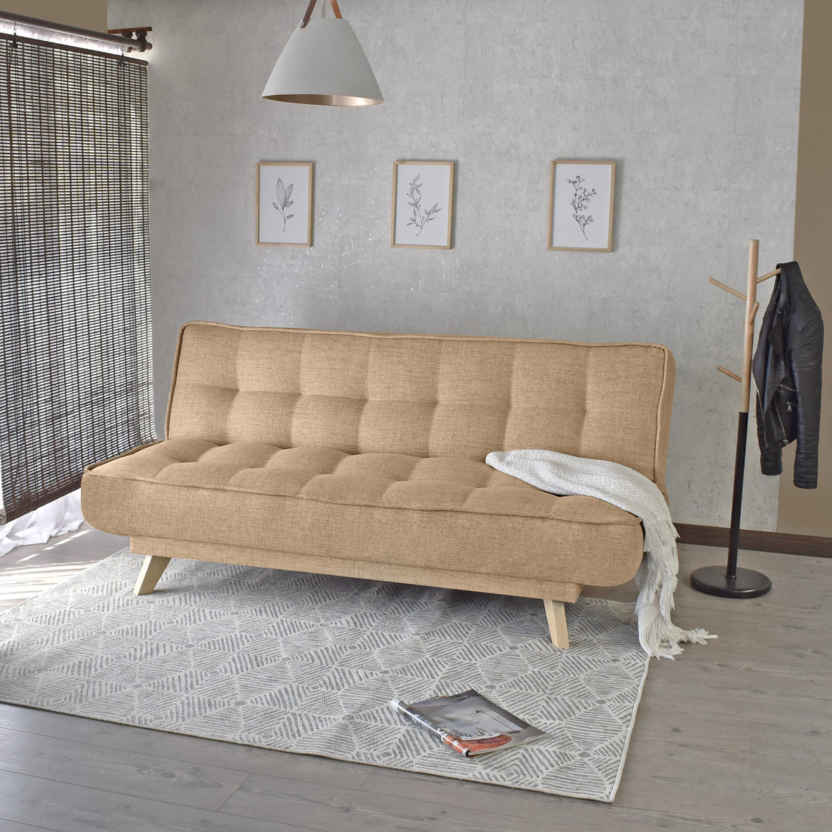 Sofá Cama Gales Beige Dicosta y Matiz Natural 180x84cm de Tres Puestos Reclinable sin Apoya Brazos