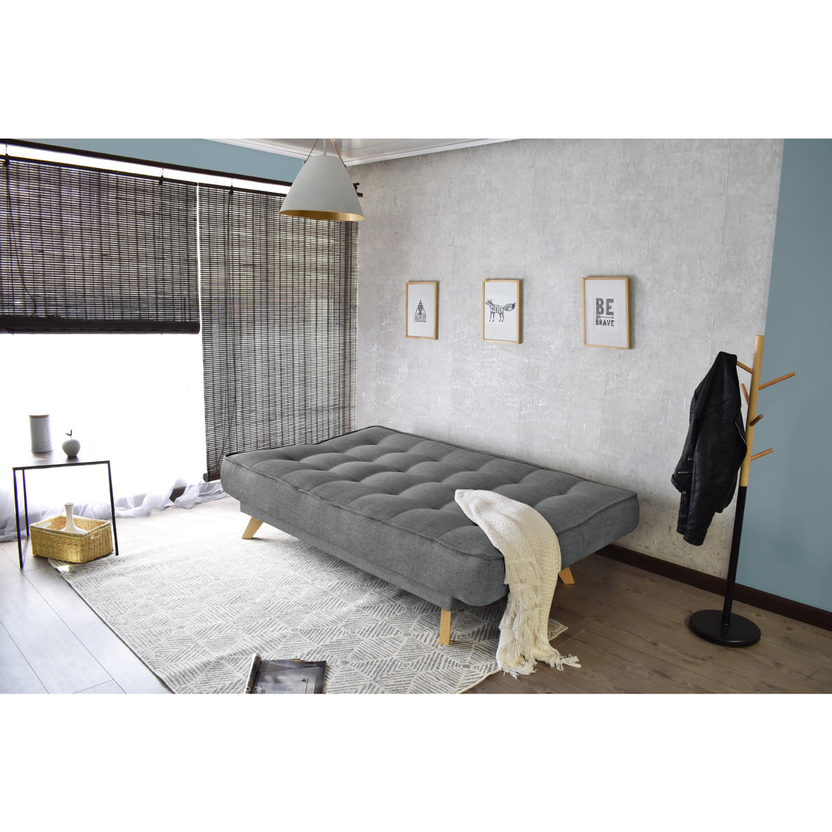 Sofá Cama Gales Gris Dicosta y Matiz Natural 180x84cm de Tres Puestos Reclinable sin Apoya Brazos