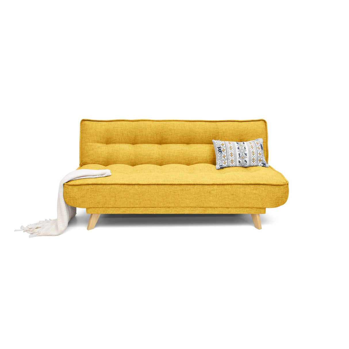 Sofá Cama Gales Mostaza Dicosta y Matiz Natural 180x84cm de Tres Puestos Reclinable sin Apoya Brazos