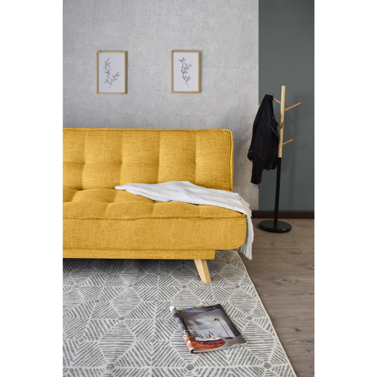 Sofá Cama Gales Mostaza Dicosta y Matiz Natural 180x84cm de Tres Puestos Reclinable sin Apoya Brazos