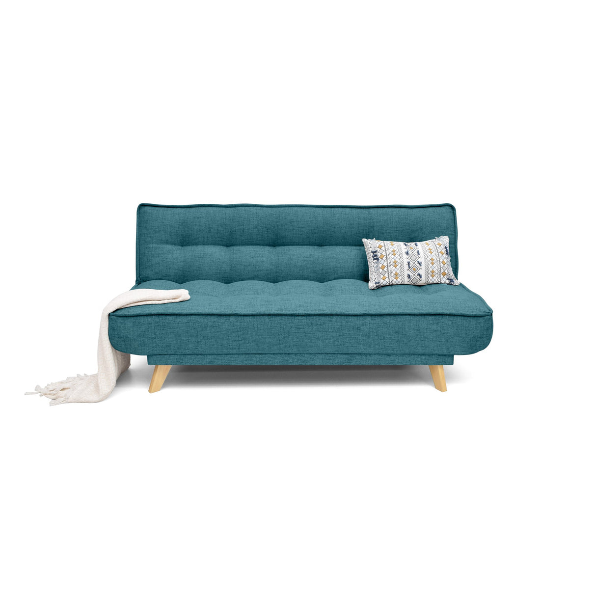 Sofá Cama Gales Petróleo Eureka y Matiz Natural 180x84cm de Tres Puestos Reclinable sin Apoya Brazos