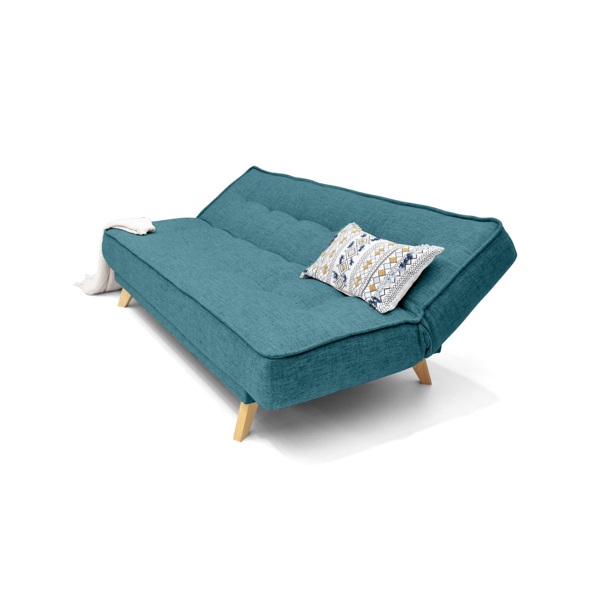 Sofá Cama Gales Petróleo Eureka y Matiz Natural 180x84cm de Tres Puestos Reclinable sin Apoya Brazos