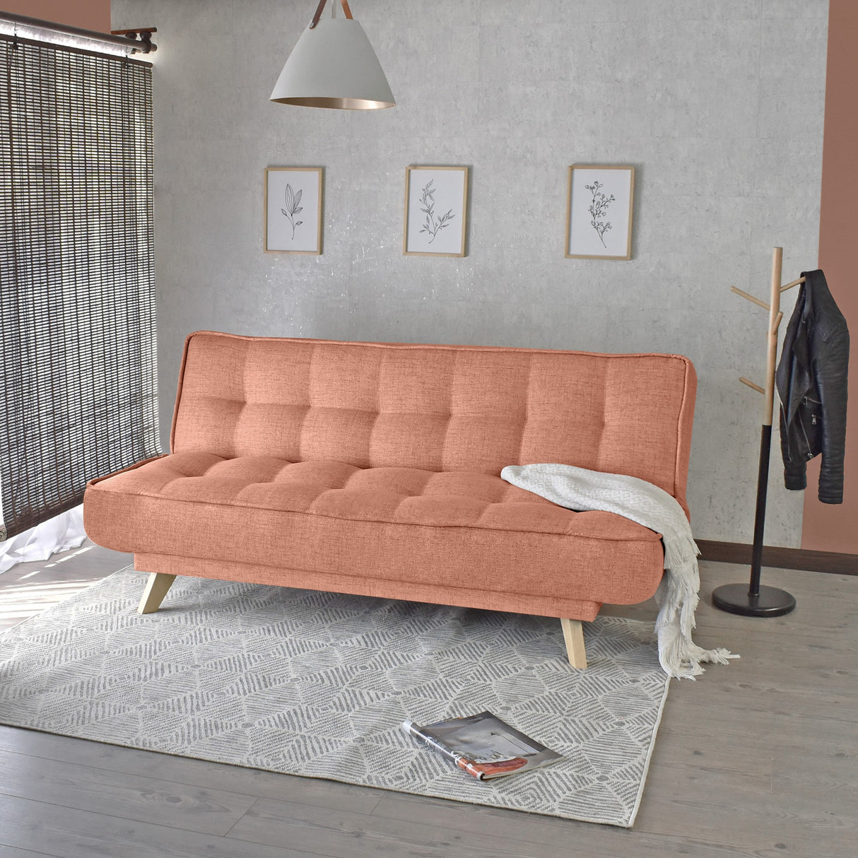 Sofá Cama Gales Salmón Dicosta y Matiz Natural 180x84cm de Tres Puestos Reclinable sin Apoya Brazos