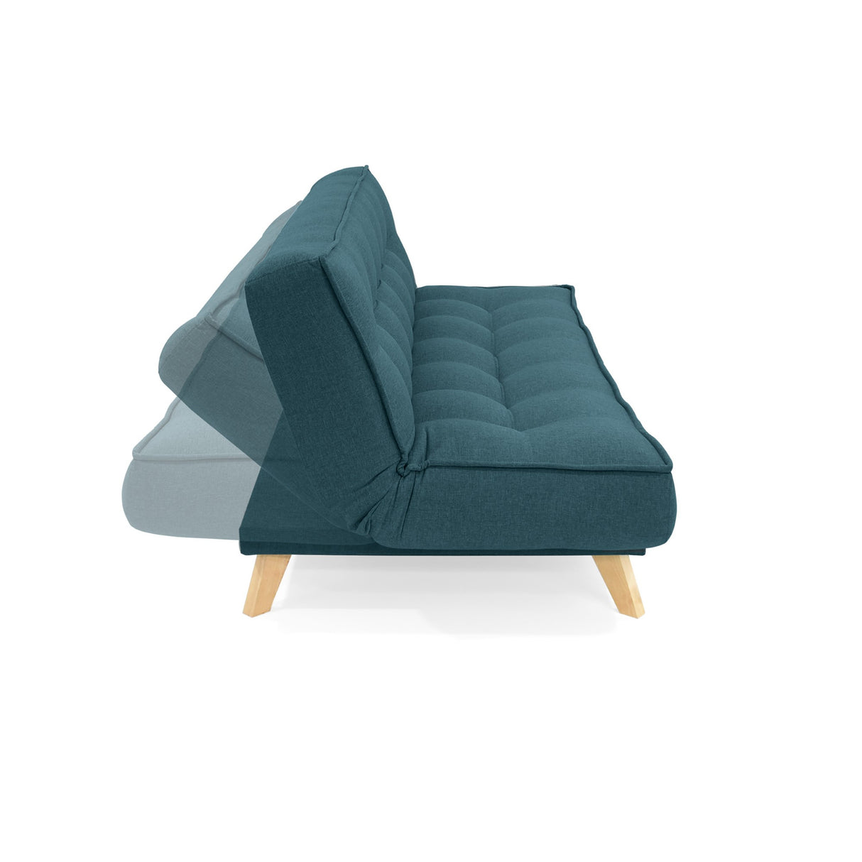 Sofá Cama Gales Azul Duster y Matiz Natural 180x84cm de Tres Puestos Reclinable sin Apoya Brazos