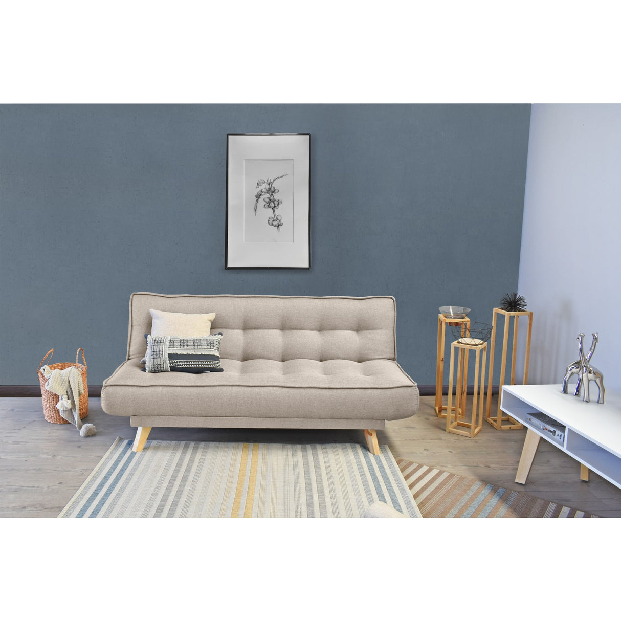 Sofá Cama Gales Beige Duster y Matiz Natural 180x84cm de Tres Puestos Reclinable sin Apoya Brazos