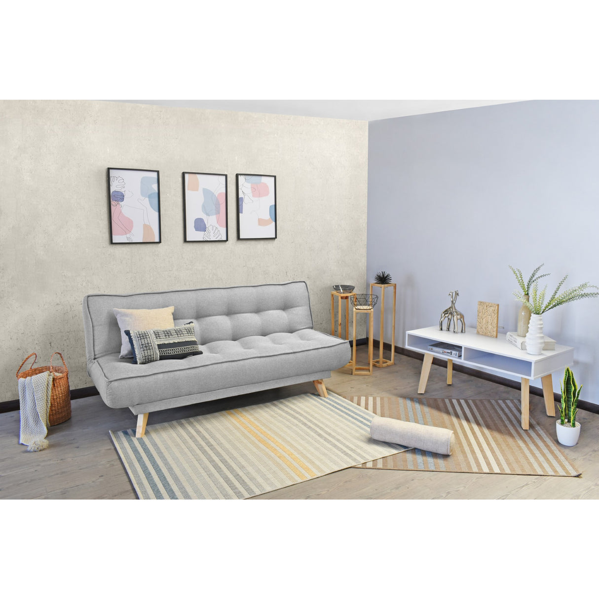 Sofá Cama Gales Plata Duster y Matiz Natural 180x84cm de Tres Puestos Reclinable sin Apoya Brazos