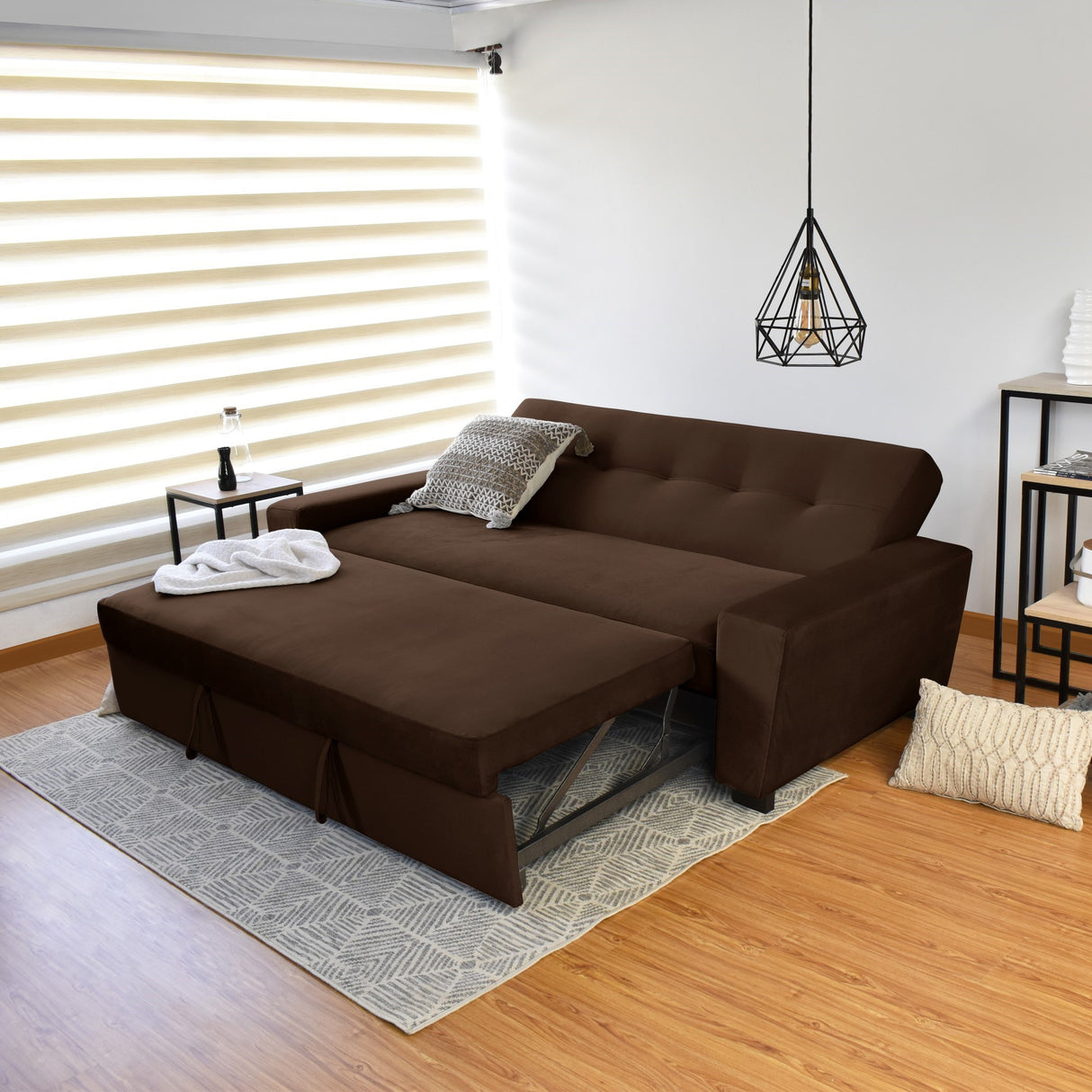 Sofá Cama Hamburgo Chocolate Denver y Matiz Wengue 210x87cm de Tres Puestos Reclinable sin Apoya Brazos