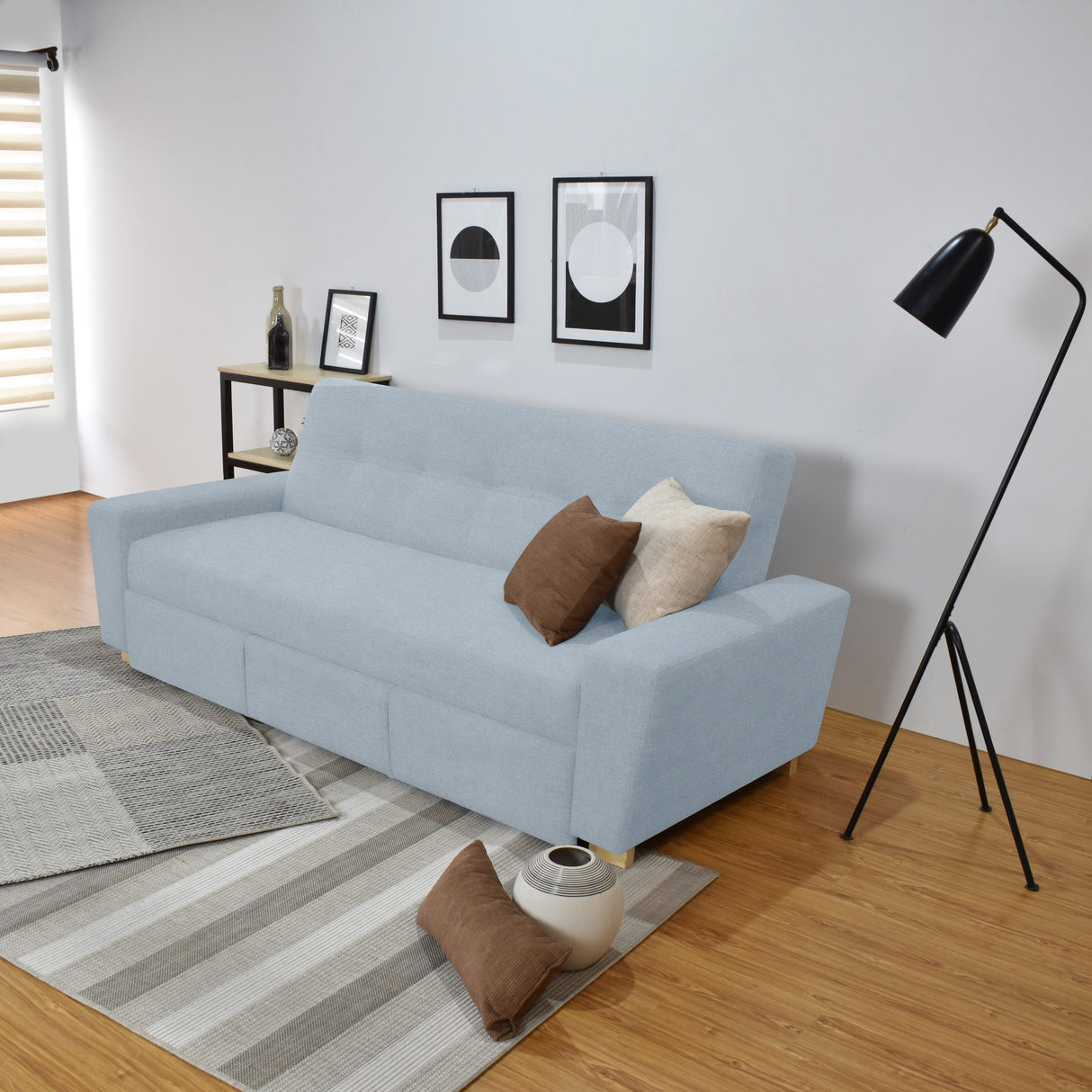 Sofá Cama Hamburgo Plata Denver y Matiz Wengue 210x87cm de Tres Puestos Reclinable sin Apoya Brazos