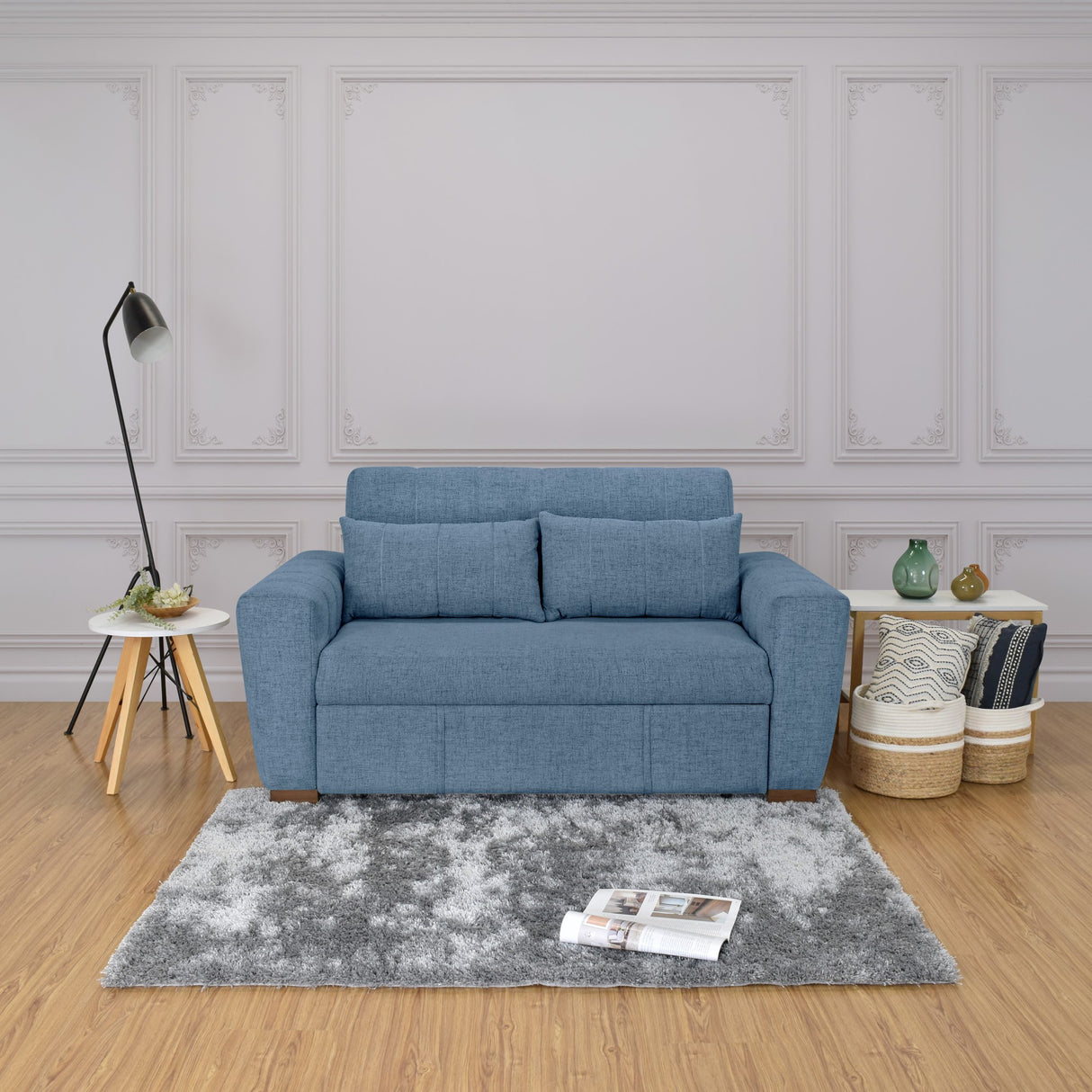 Sofá Cama Hannover Índigo Dicosta y Matiz Caramelo 160x85cm de Dos Puestos Reclinable sin Apoya Brazos